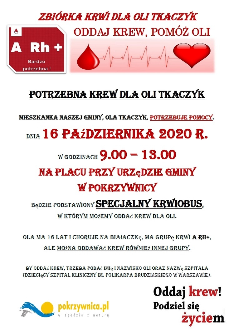 Plakat o zbiórce krwi