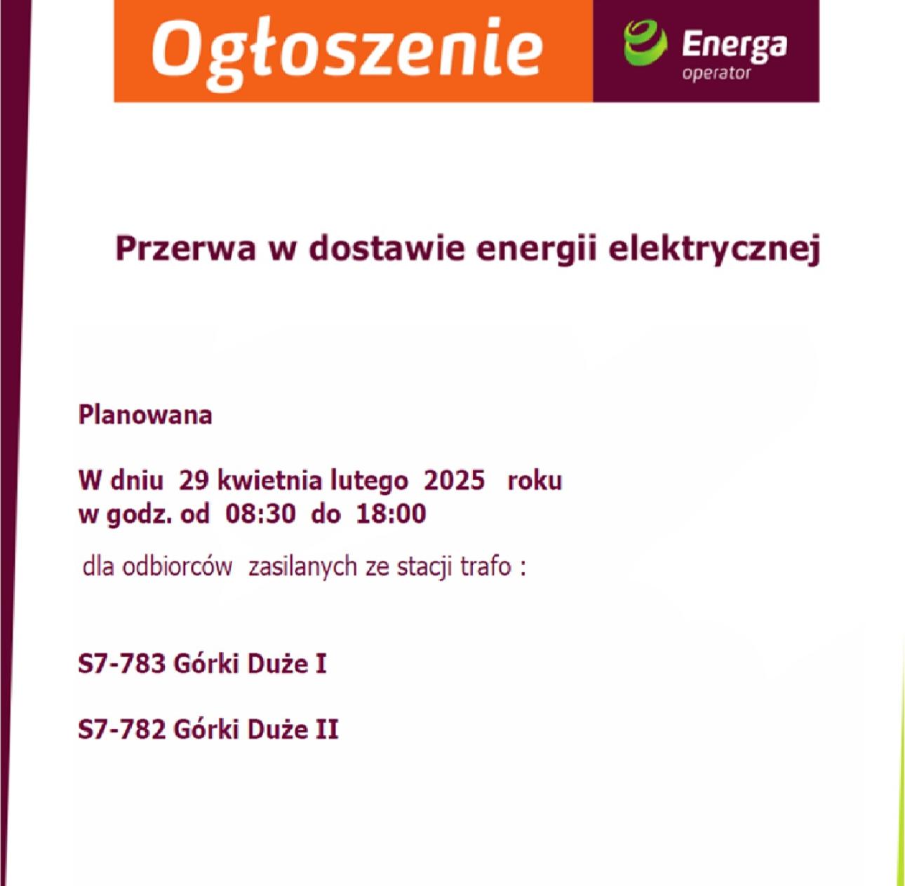 przerwa w dostawie prądu