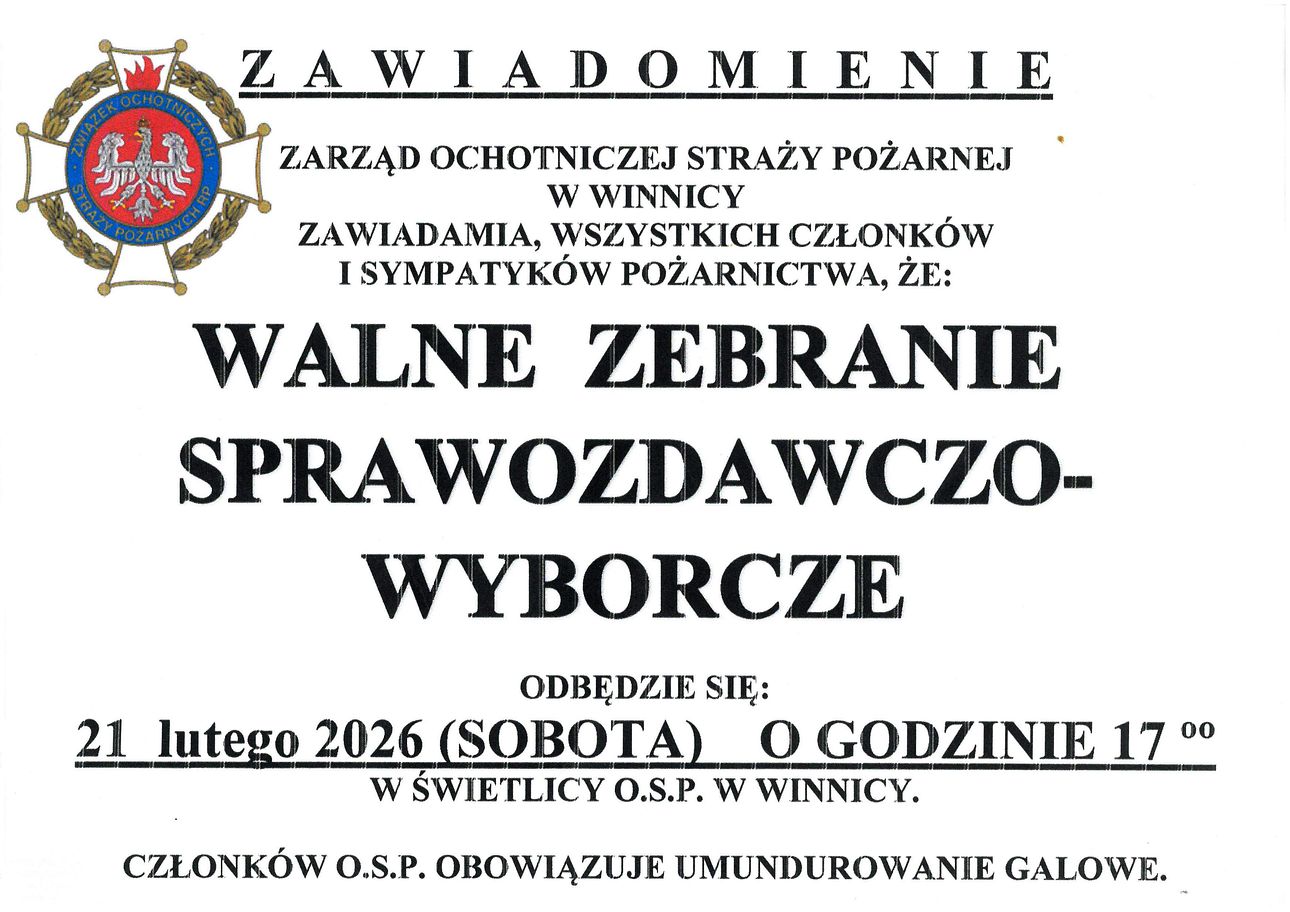 Zawiadomienie o walnym zebraniu sprawozdawczo-wyborczym